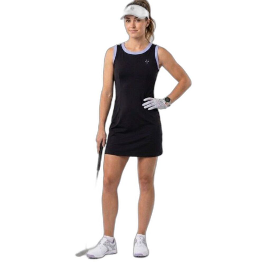 Roaming Dhabi Women's Black Purple Trim Sleeveless Activewear Mini Dress Size M